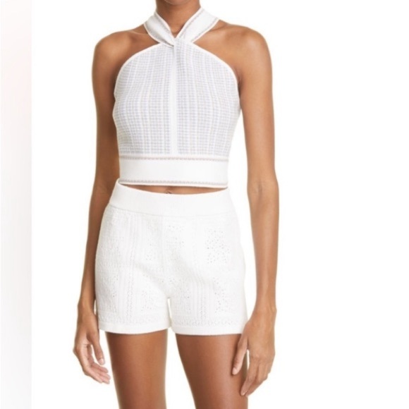 Club Monaco Raeni Stretchy NWT Halter Top Knit Wide Straps Chandails White Pink - Picture 15 of 15